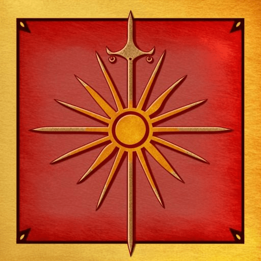 Spear piercing sun sigil enclosed in square