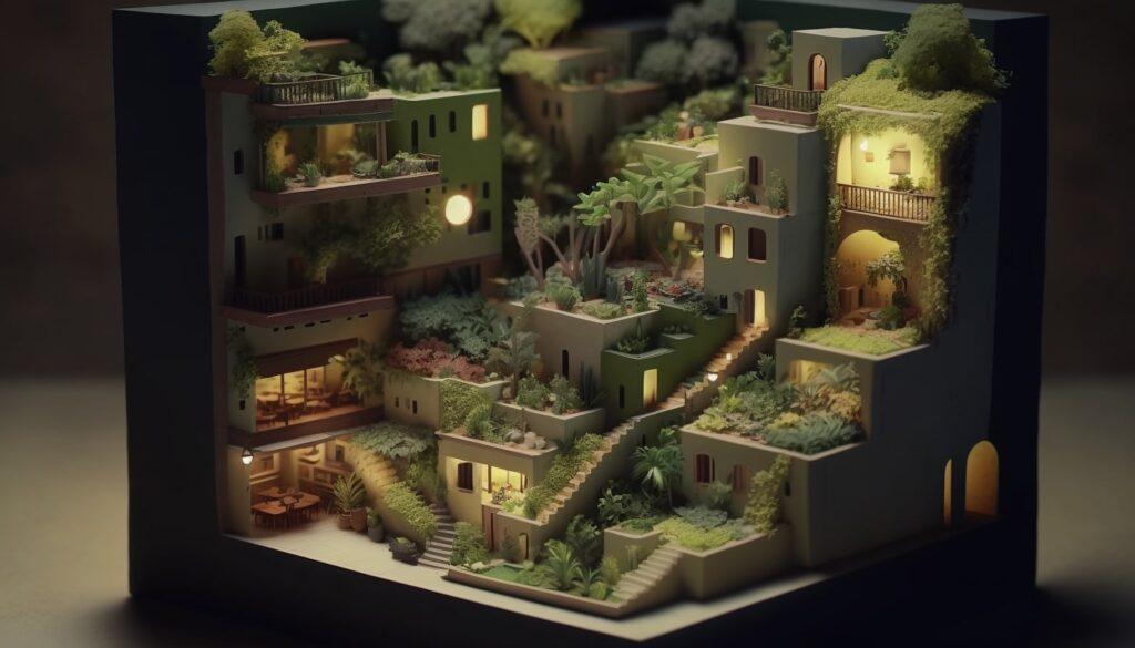 a diorama of a vertical village