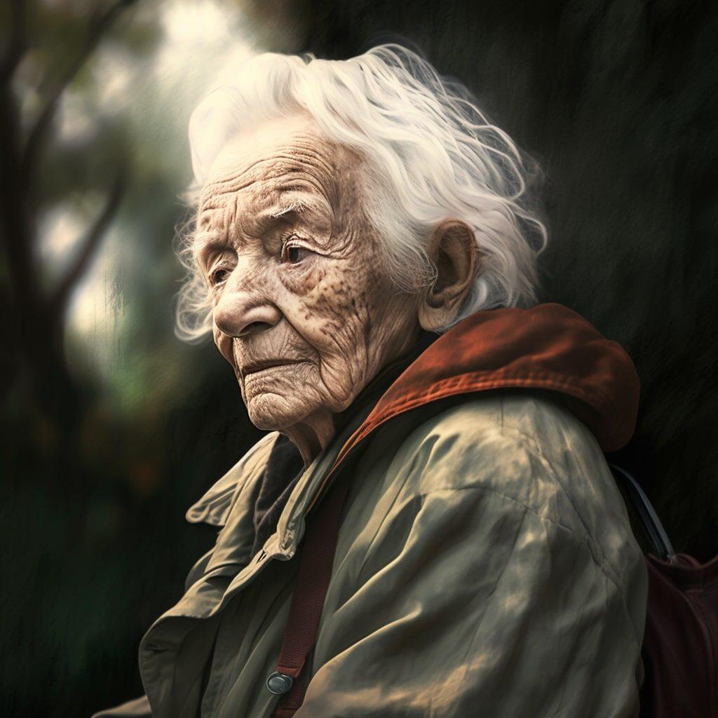 a portrait of an elderly person in a park