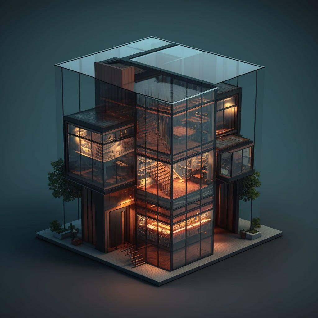 an isometric architecture of a modern office building