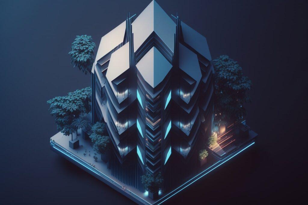 an isometric stunning skyscraper, cone-shape