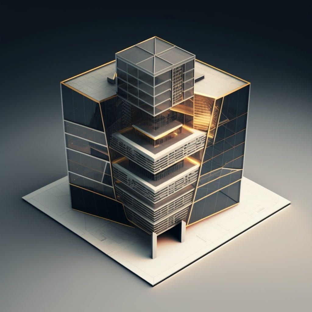 axonometric, neofuturist architecture