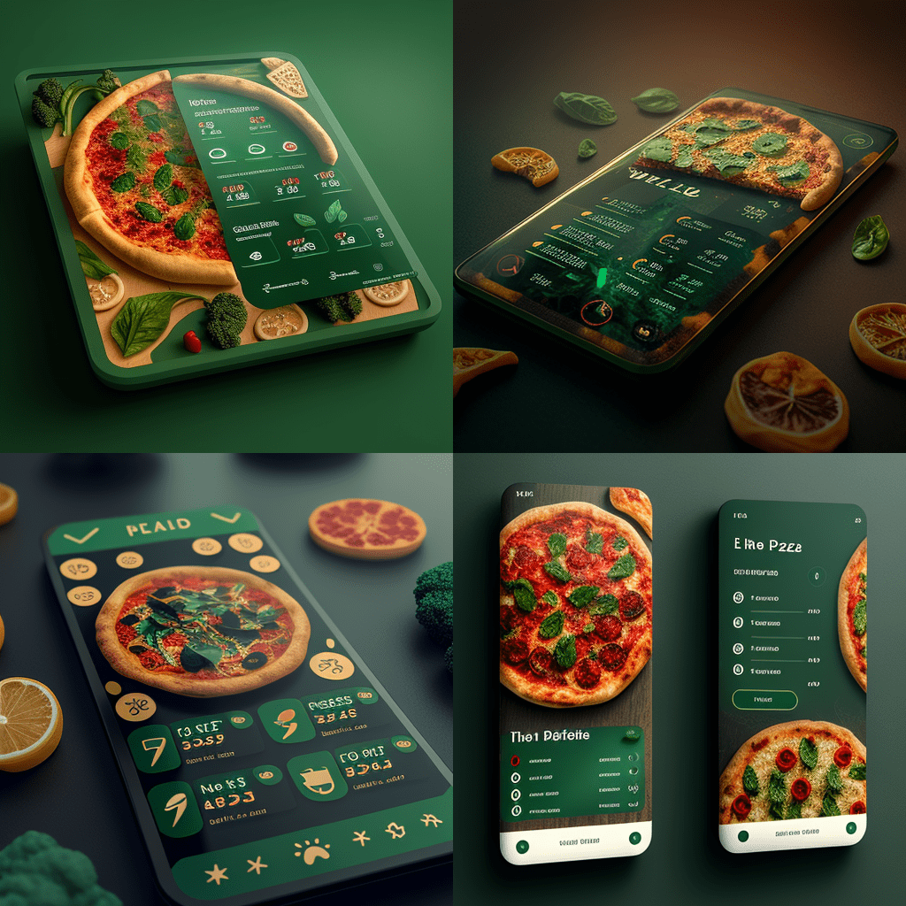 ui design to app for pizza, hdr, 8k, green